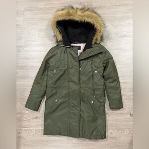J. Crew Olive Green Faux Fur Trim Hooded Parka Jacket Petite XXS